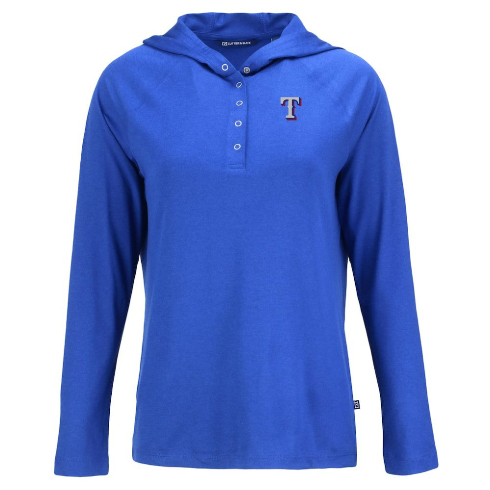 Texas Rangers Cutter & Buck Women's  Coastline Epic Comfort Eco Recycled Hoodie Raglan Long Sleeve T-Shirt - Royal Hoodies