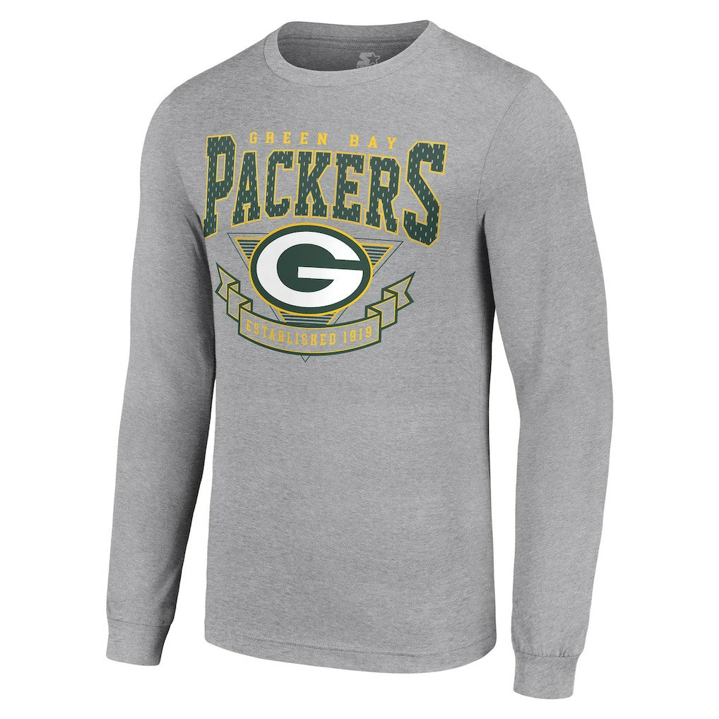 Green Bay Packers Starter '80s Inspired Team Logo Long Sleeve T-Shirt Heather Gray
