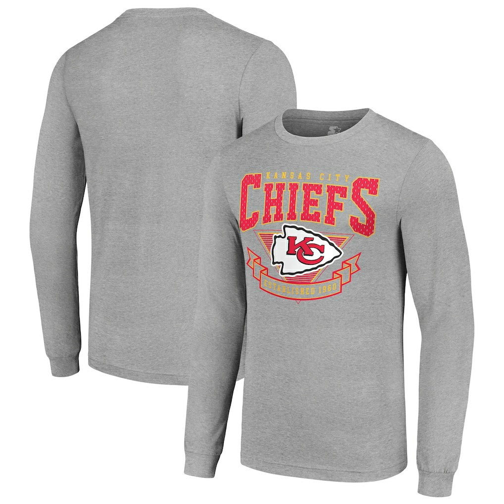 Kansas City Chiefs Starter '80s Inspired Team Logo Long Sleeve T-Shirt Heather Gray