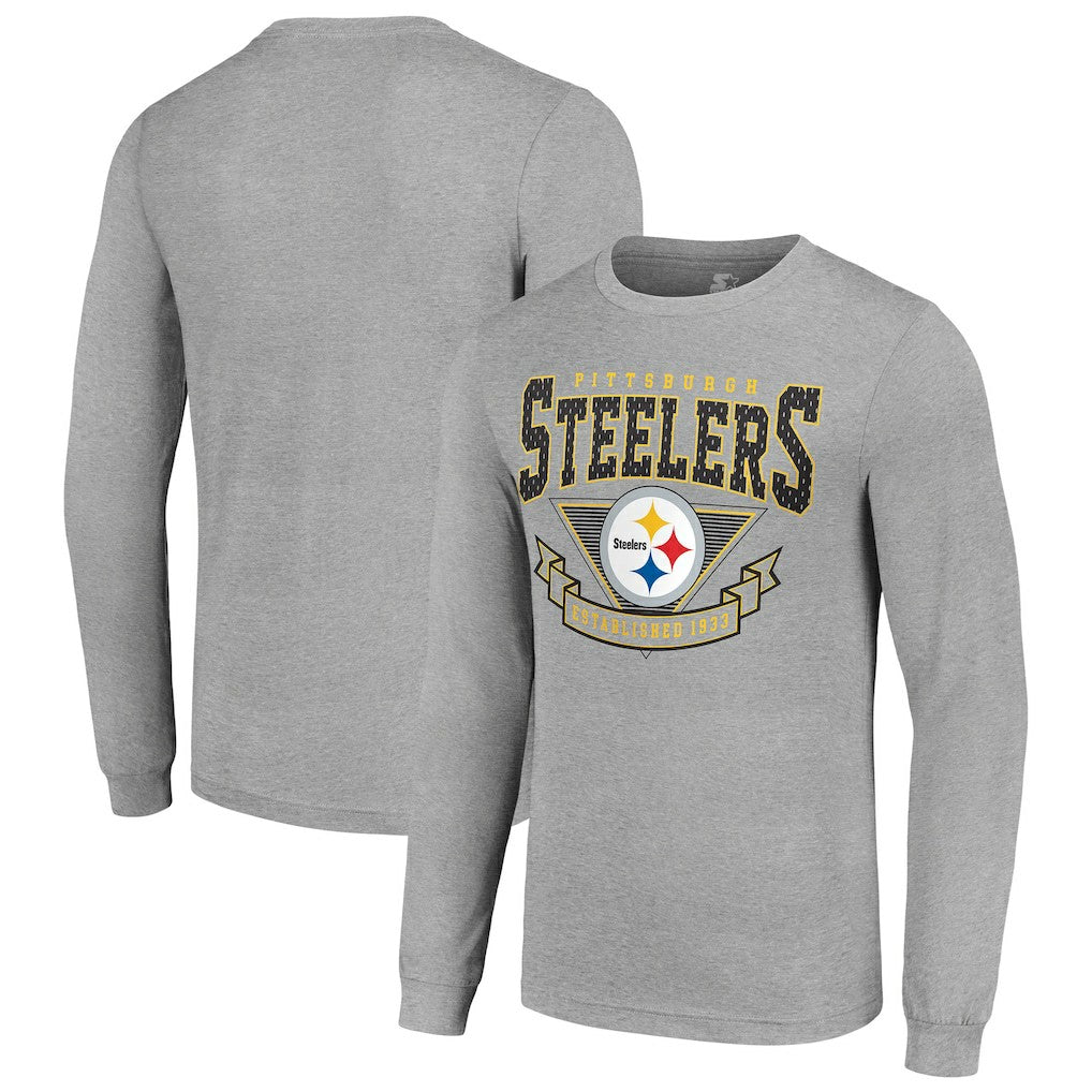 Pittsburgh Steelers Starter '80s Inspired Team Logo Long Sleeve T-Shirt Heather Gray