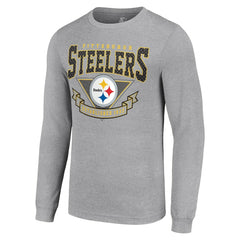 Pittsburgh Steelers Starter '80s Inspired Team Logo Long Sleeve T-Shirt Heather Gray