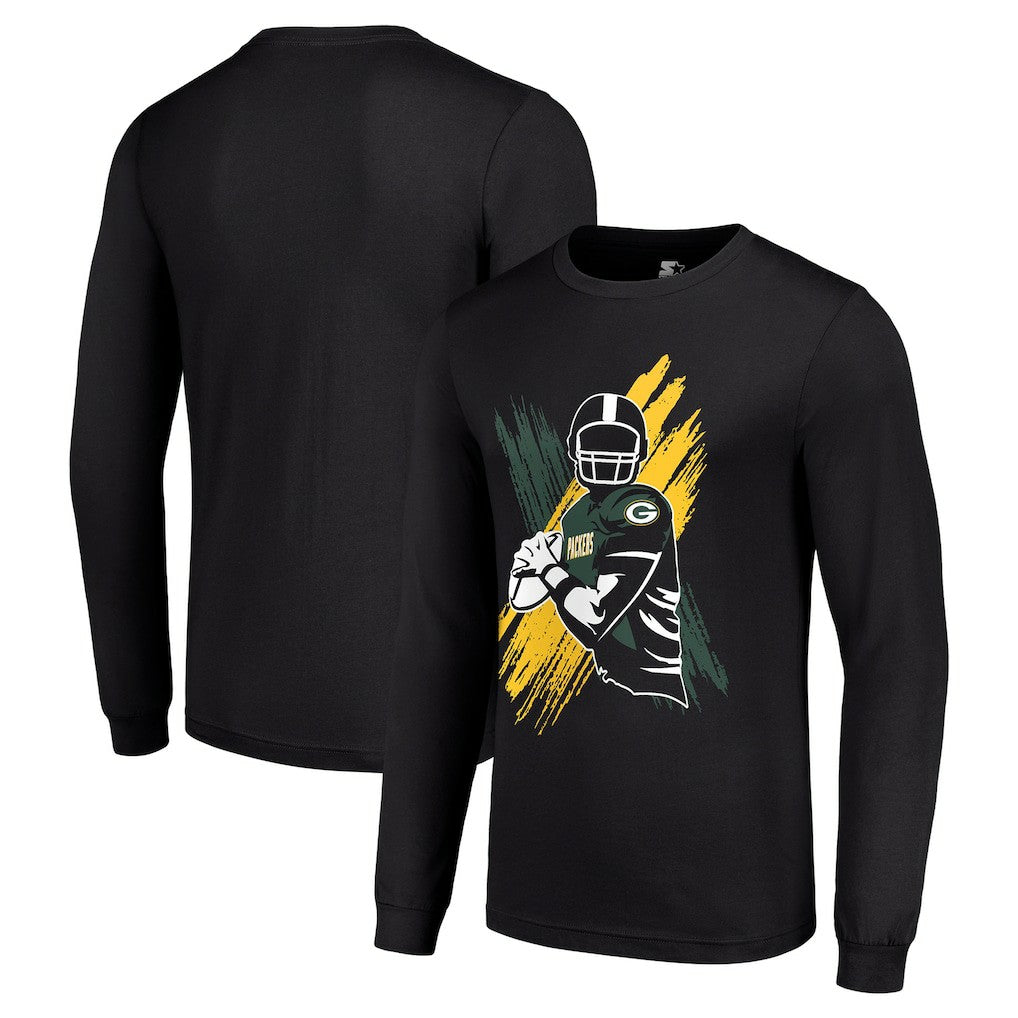 Green Bay Packers Starter Player X Logo Graphic Long Sleeve T-Shirt Black