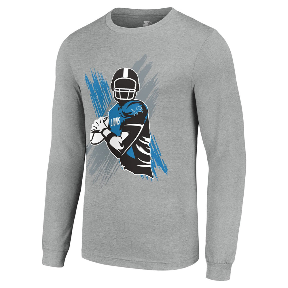 Detroit Lions Starter Player X Logo Graphic Long Sleeve T-Shirt Heather Gray