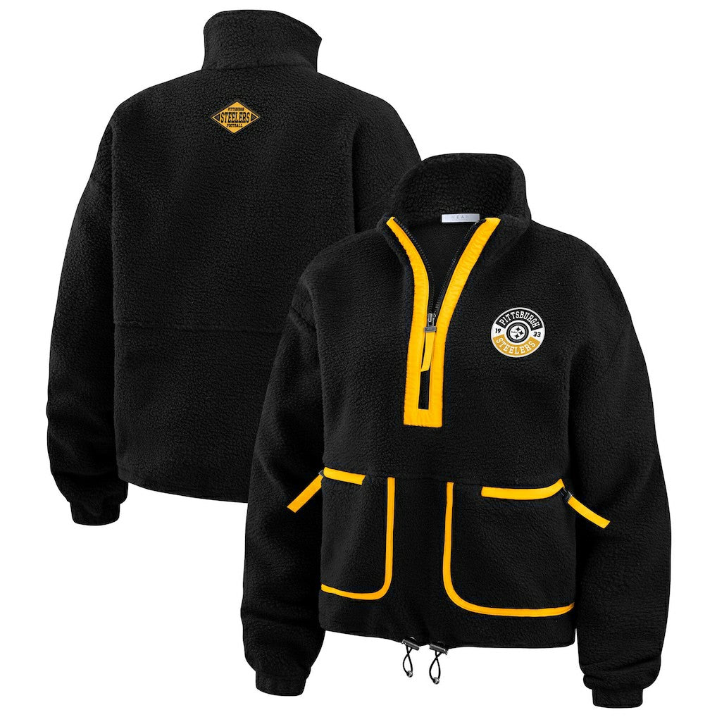 Pittsburgh Steelers WEAR by Erin Andrews Women's Polar Fleece Half-Zip Jacket Black
