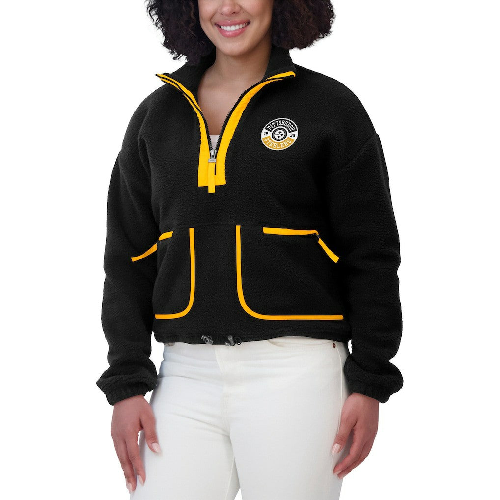 Pittsburgh Steelers WEAR by Erin Andrews Women's Polar Fleece Half-Zip Jacket Black