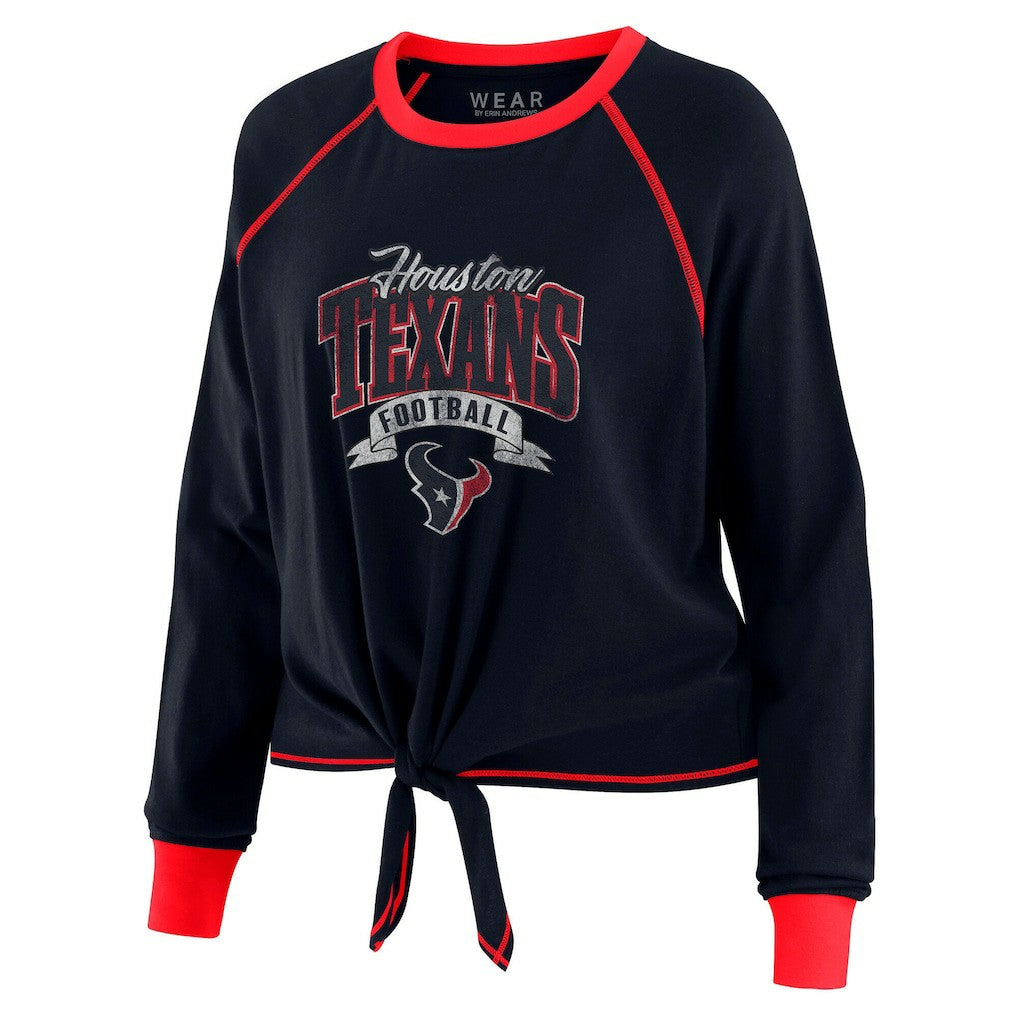 Houston Texans WEAR by Erin Andrews Women's Tie-Front Long Sleeve Top Navy/Red