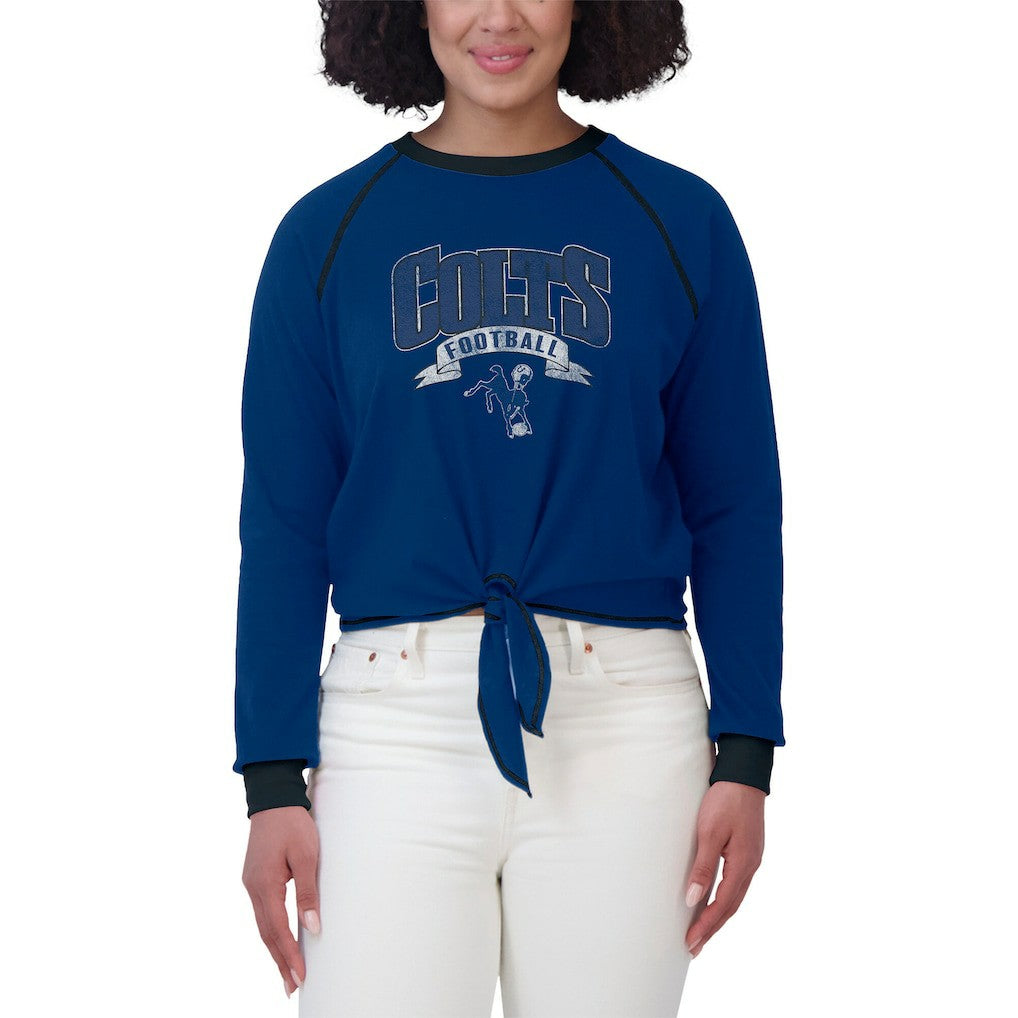 Indianapolis Colts WEAR by Erin Andrews Women's Tie-Front Long Sleeve Top Royal/Black