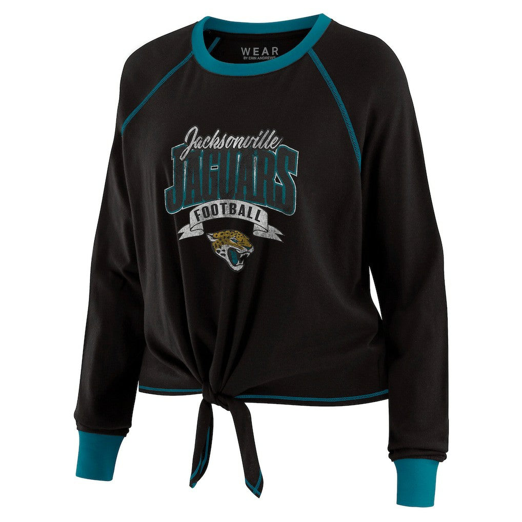 Jacksonville Jaguars WEAR by Erin Andrews Women's Tie-Front Long Sleeve Top Black/Teal