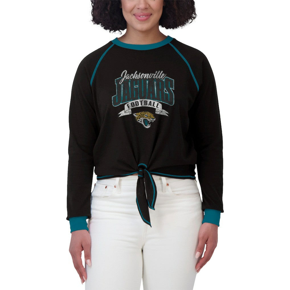Jacksonville Jaguars WEAR by Erin Andrews Women's Tie-Front Long Sleeve Top Black/Teal