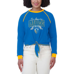 Los Angeles Chargers WEAR by Erin Andrews Women's Tie-Front Long Sleeve Top Powder Blue/Yellow