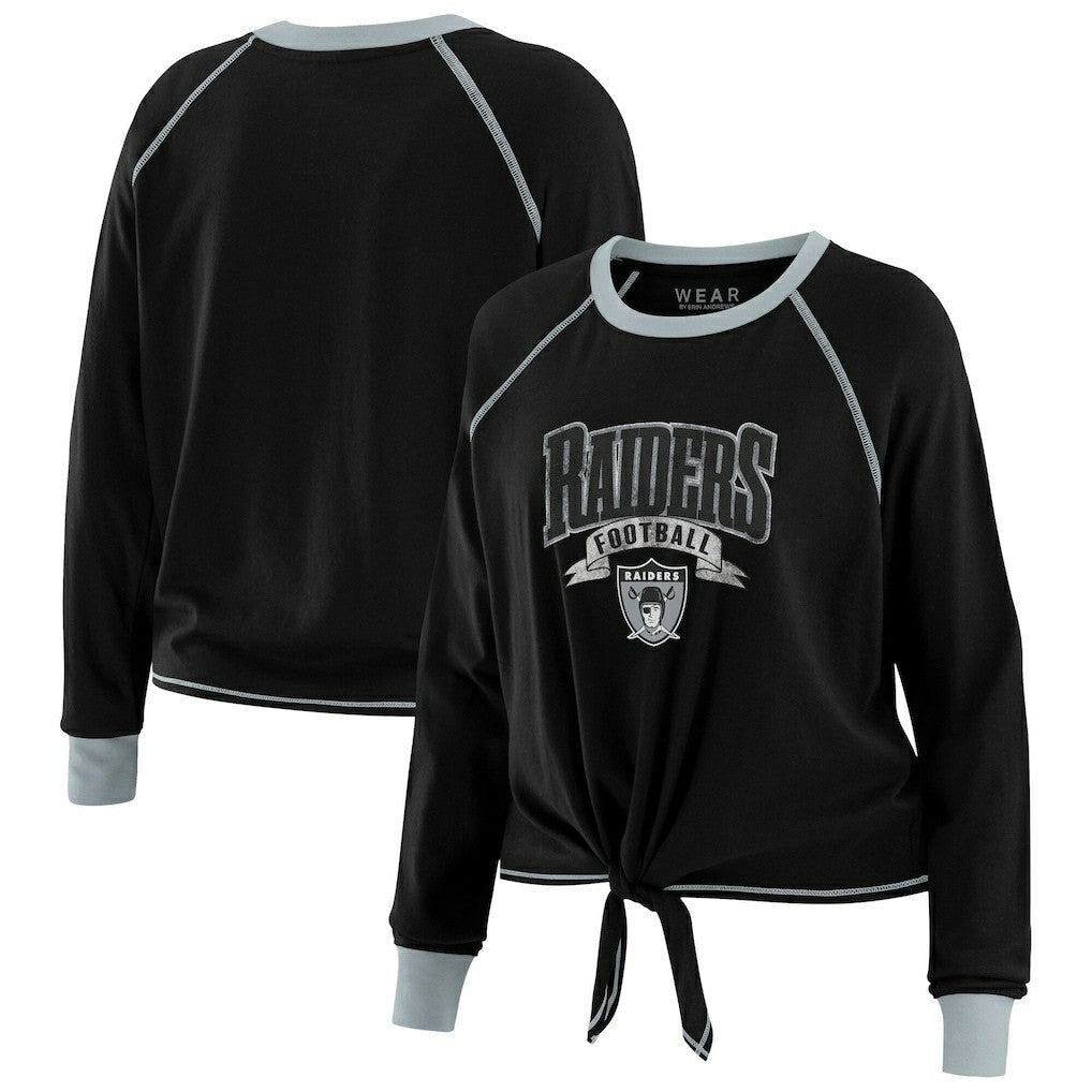 Las Vegas Raiders WEAR by Erin Andrews Women's Tie-Front Long Sleeve Top Black/Gray