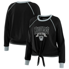 Las Vegas Raiders WEAR by Erin Andrews Women's Tie-Front Long Sleeve Top Black/Gray