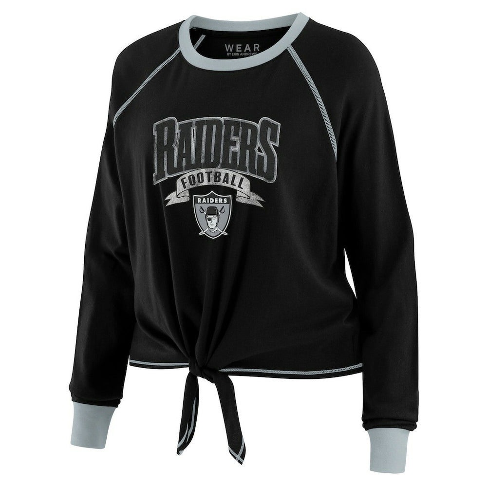 Las Vegas Raiders WEAR by Erin Andrews Women's Tie-Front Long Sleeve Top Black/Gray