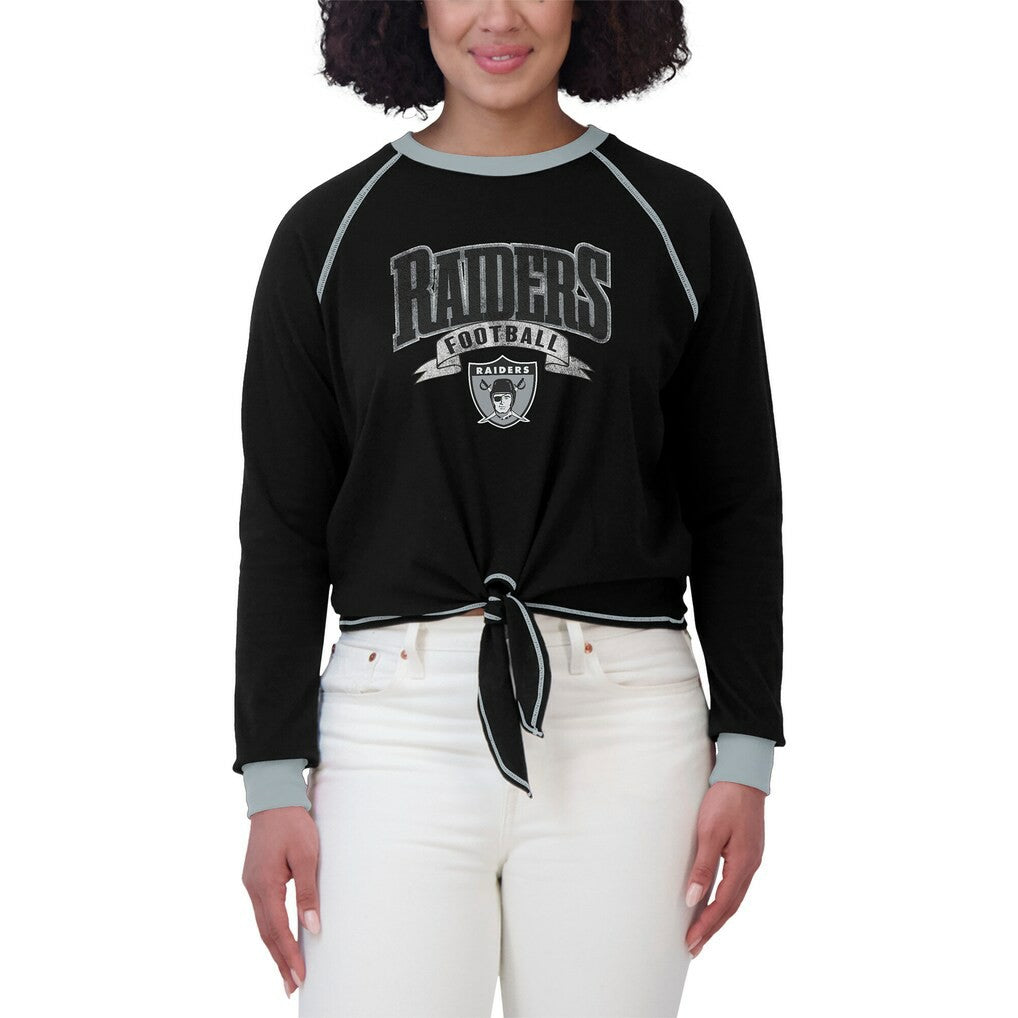Las Vegas Raiders WEAR by Erin Andrews Women's Tie-Front Long Sleeve Top Black/Gray