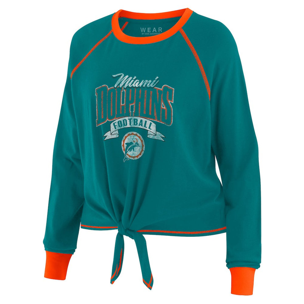 Miami Dolphins WEAR by Erin Andrews Women's Tie-Front Long Sleeve Top Aqua/Orange