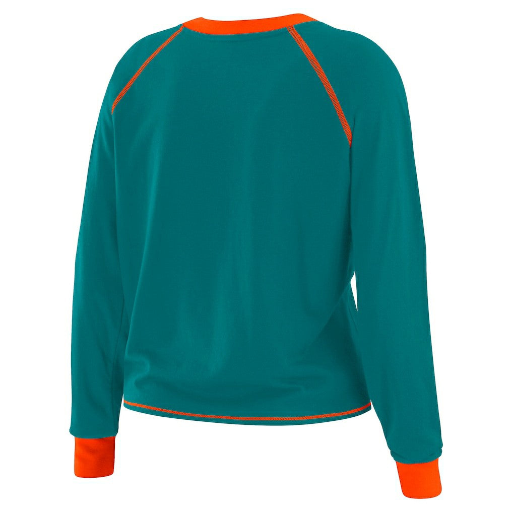 Miami Dolphins WEAR by Erin Andrews Women's Tie-Front Long Sleeve Top Aqua/Orange