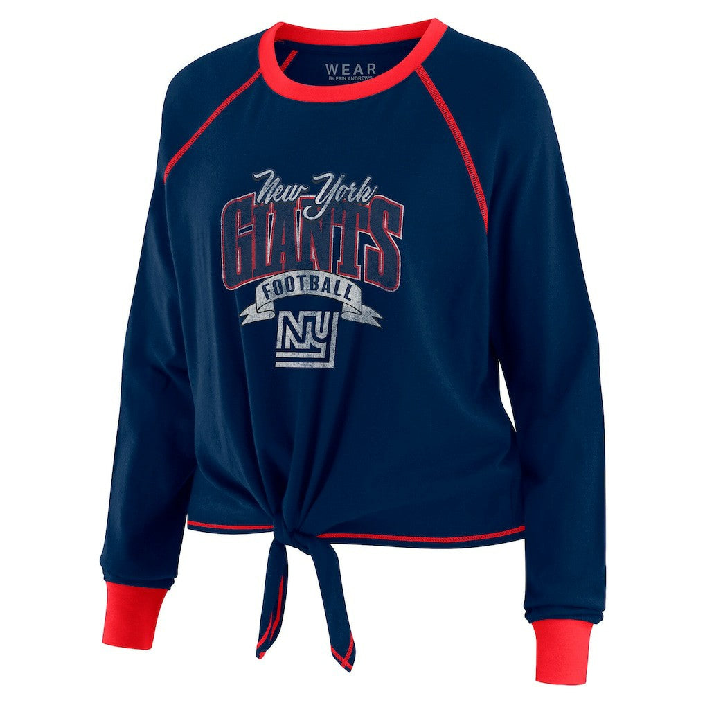 New York Giants WEAR by Erin Andrews Women's Tie-Front Long Sleeve Top Navy/Red