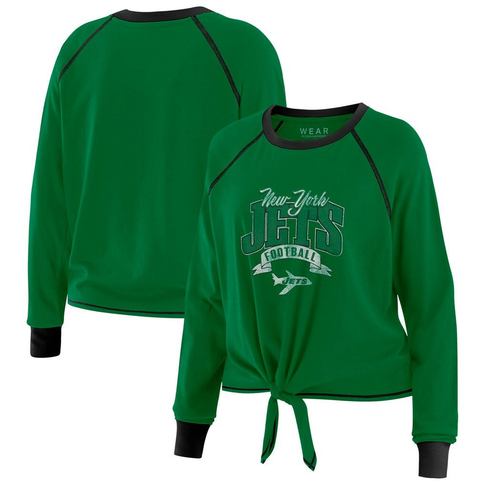 New York Jets WEAR by Erin Andrews Women's Tie-Front Long Sleeve Top Green/Black