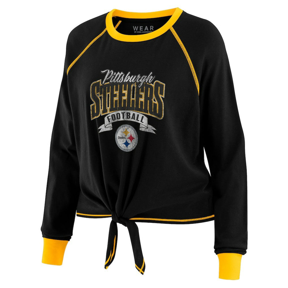 Pittsburgh Steelers WEAR by Erin Andrews Women's Tie-Front Long Sleeve Top Black/Gold