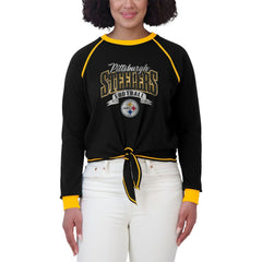 Pittsburgh Steelers WEAR by Erin Andrews Women's Tie-Front Long Sleeve Top Black/Gold
