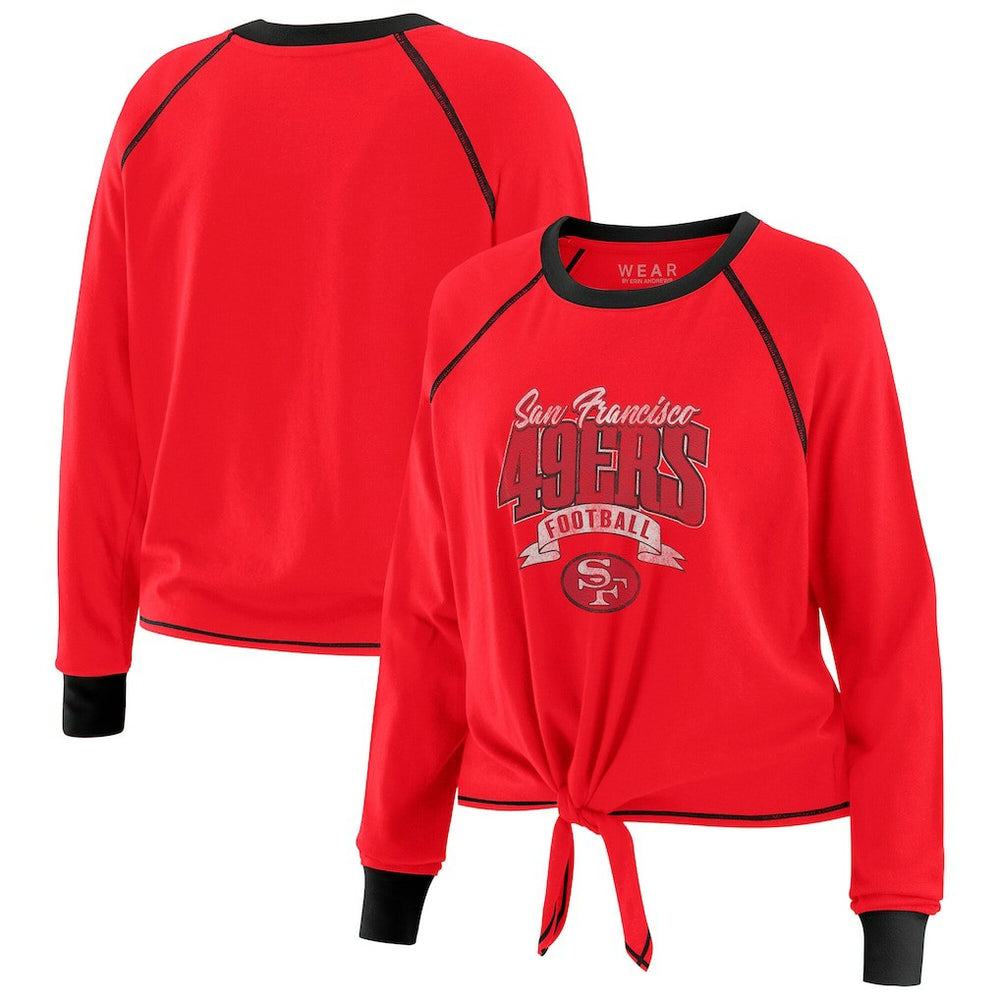 San Francisco 49ers WEAR by Erin Andrews Women's Tie-Front Long Sleeve Top Scarlet/Black