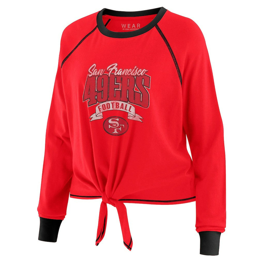 San Francisco 49ers WEAR by Erin Andrews Women's Tie-Front Long Sleeve Top Scarlet/Black