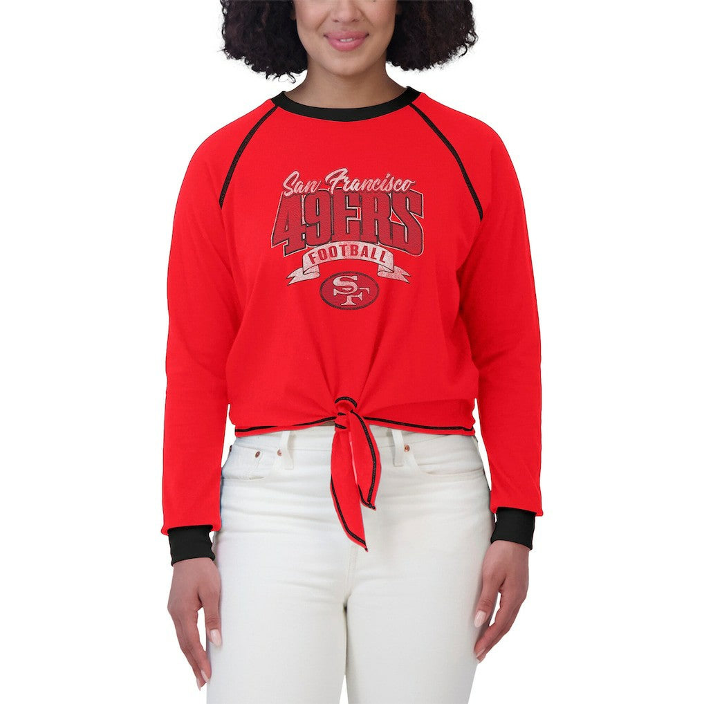 San Francisco 49ers WEAR by Erin Andrews Women's Tie-Front Long Sleeve Top Scarlet/Black