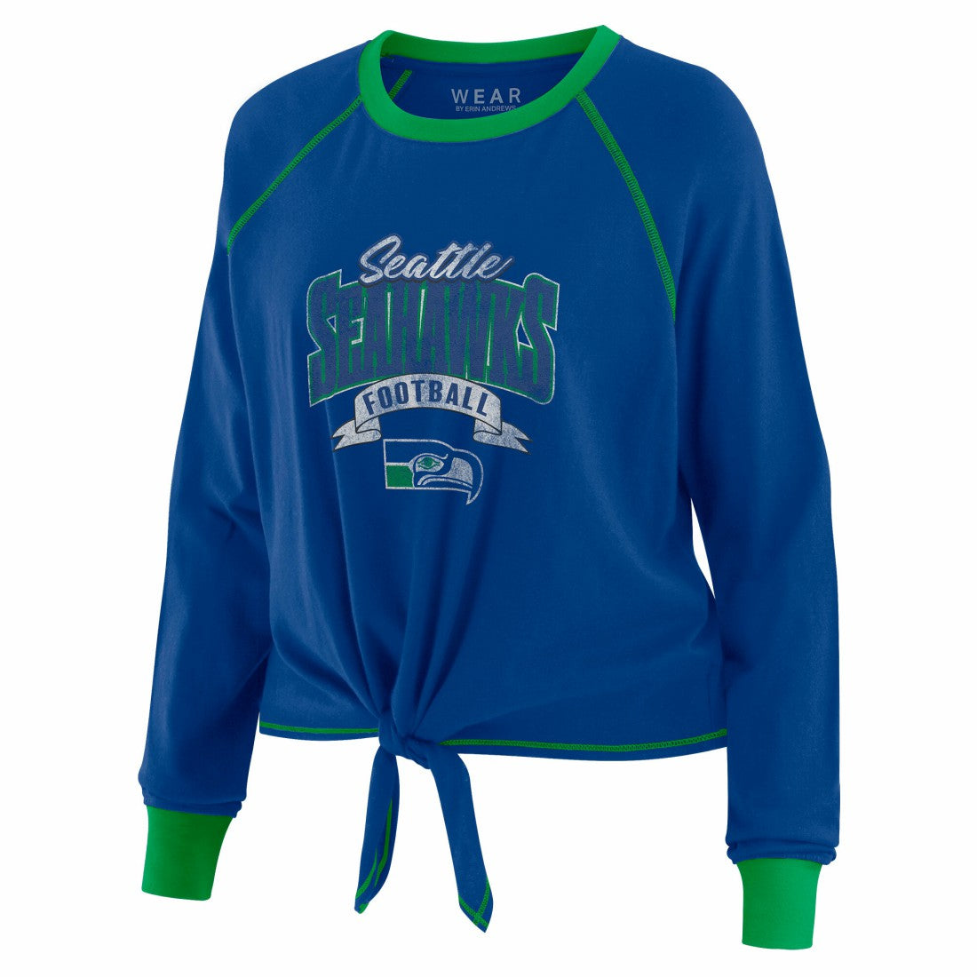 Seattle Seahawks WEAR by Erin Andrews Women's Tie-Front Long Sleeve Top Royal/Green