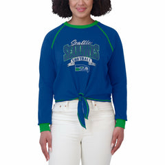 Seattle Seahawks WEAR by Erin Andrews Women's Tie-Front Long Sleeve Top Royal/Green