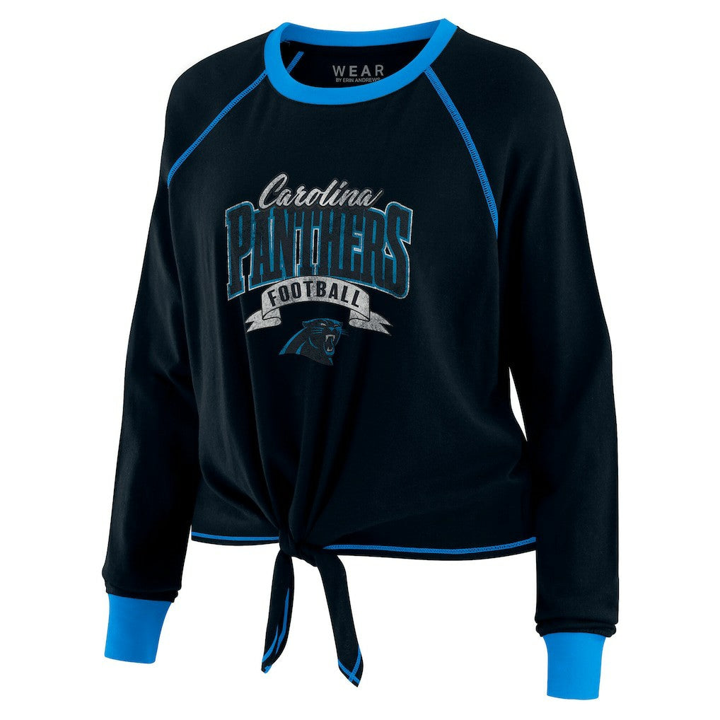 Carolina Panthers WEAR by Erin Andrews Women's Tie-Front Long Sleeve Top Black/Blue