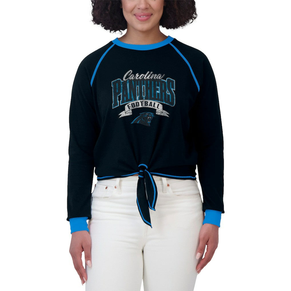 Carolina Panthers WEAR by Erin Andrews Women's Tie-Front Long Sleeve Top Black/Blue