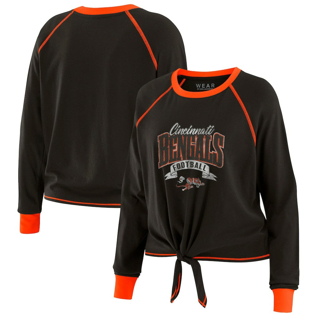 Cincinnati Bengals WEAR by Erin Andrews Women's Tie-Front Long Sleeve Top Black/Orange