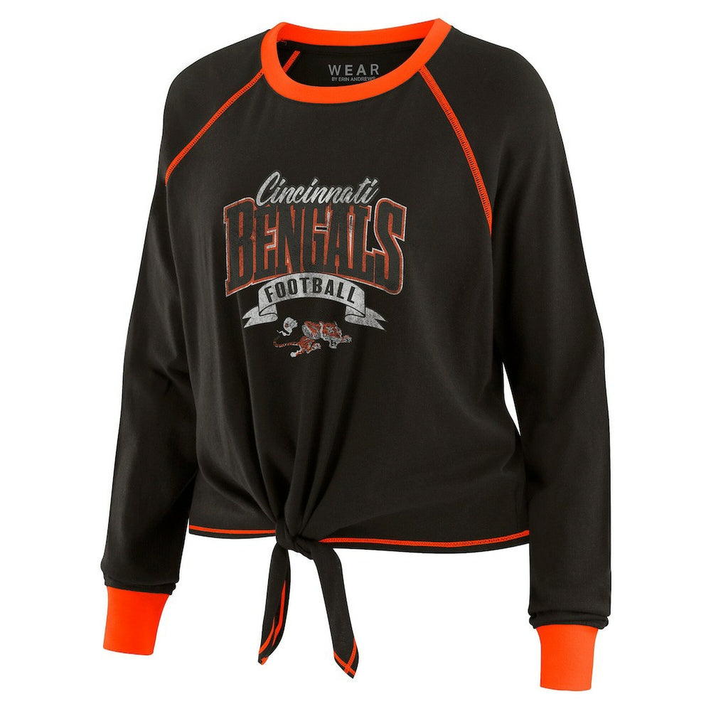 Cincinnati Bengals WEAR by Erin Andrews Women's Tie-Front Long Sleeve Top Black/Orange