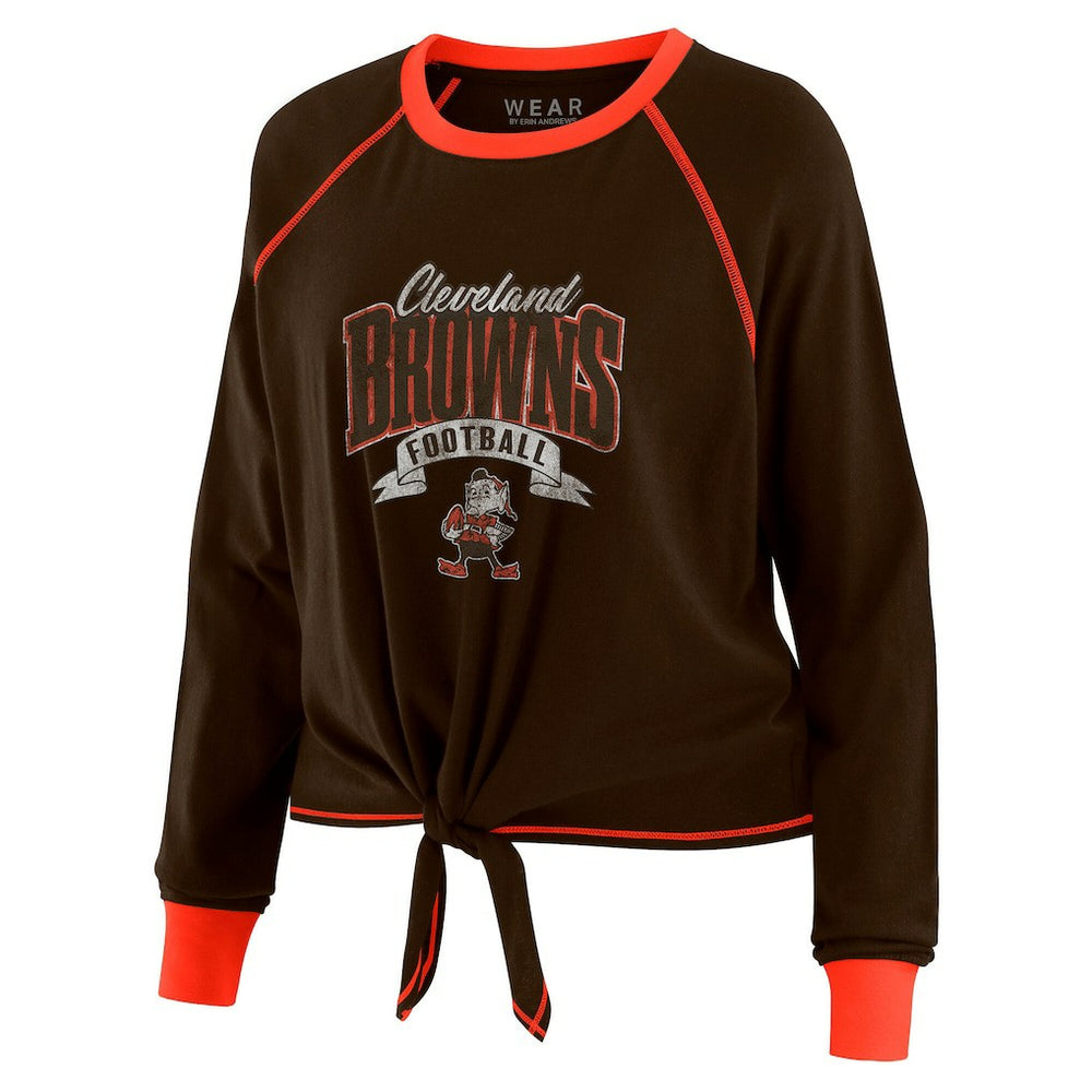 Cleveland Browns WEAR by Erin Andrews Women's Tie-Front Long Sleeve Top Brown/Orange