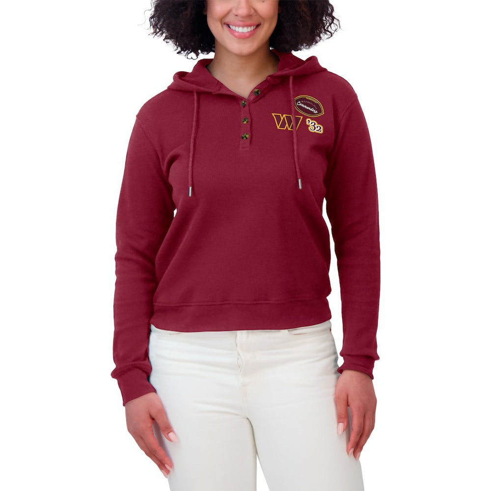 Washington Commanders WEAR by Erin Andrews Women's Waffle Hoodie Pullover Top Burgundy