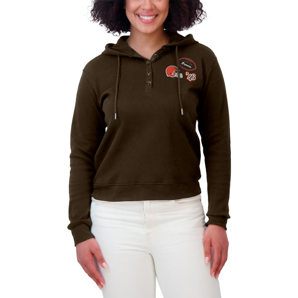 Cleveland Browns WEAR by Erin Andrews Women's Waffle Hoodie Pullover Top Brown