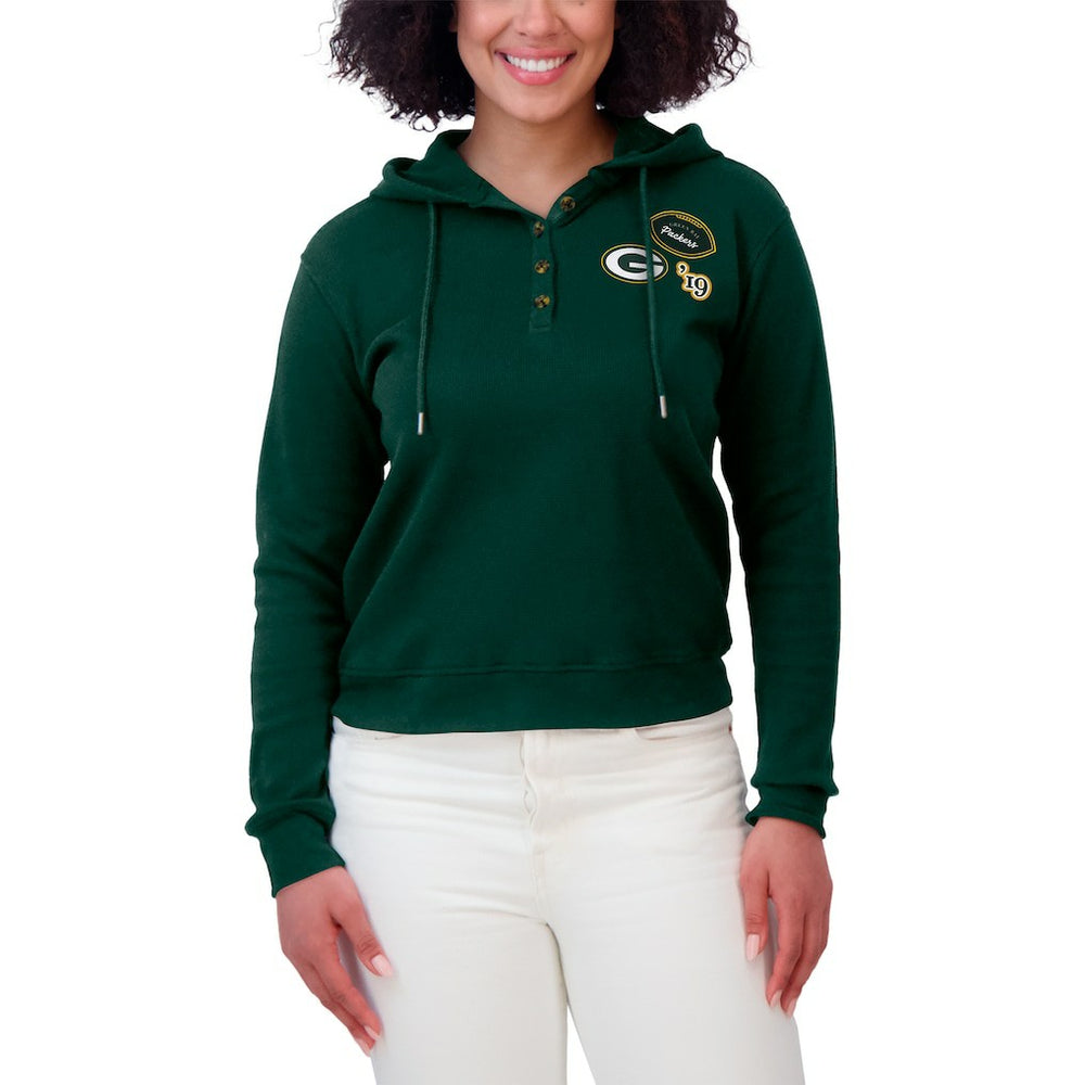 Green Bay Packers WEAR by Erin Andrews Women's Waffle Hoodie Pullover Top Green