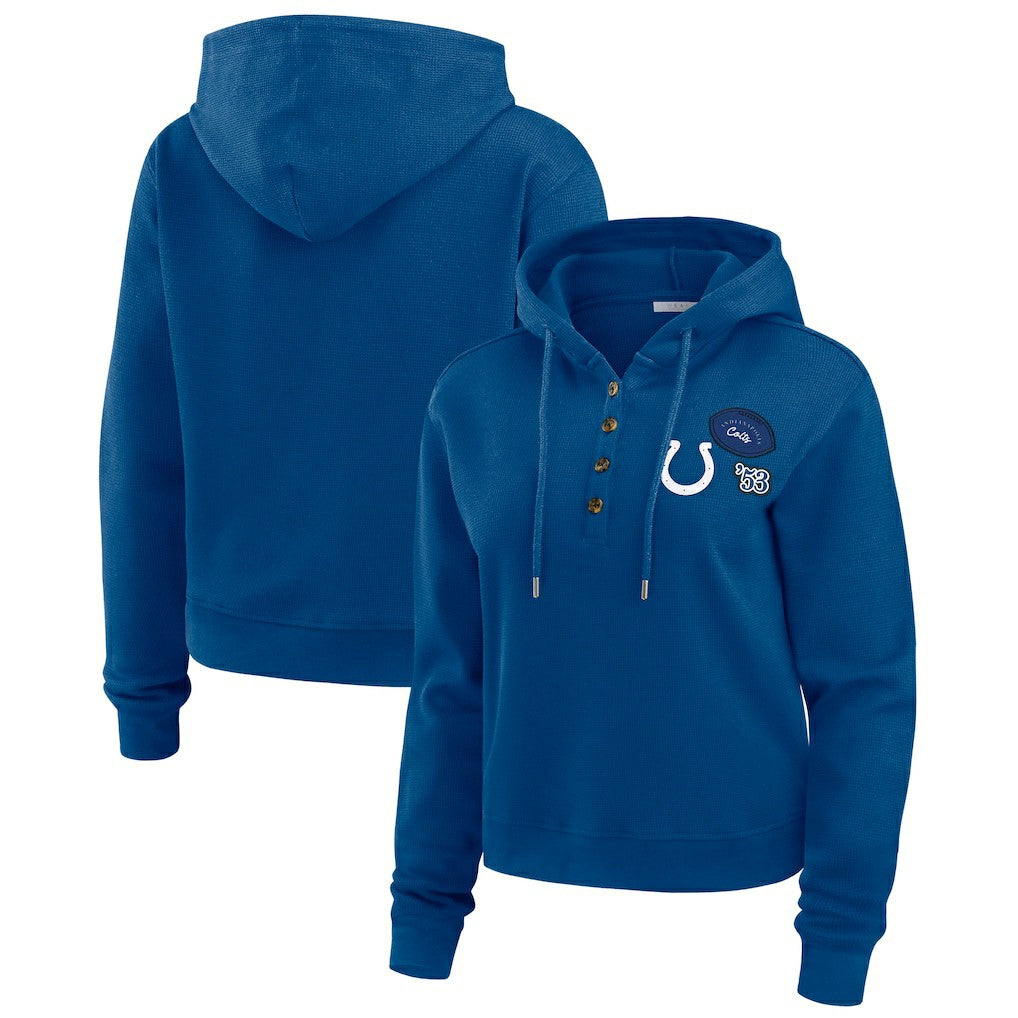 Indianapolis Colts WEAR by Erin Andrews Women's Waffle Hoodie Pullover Top Blue