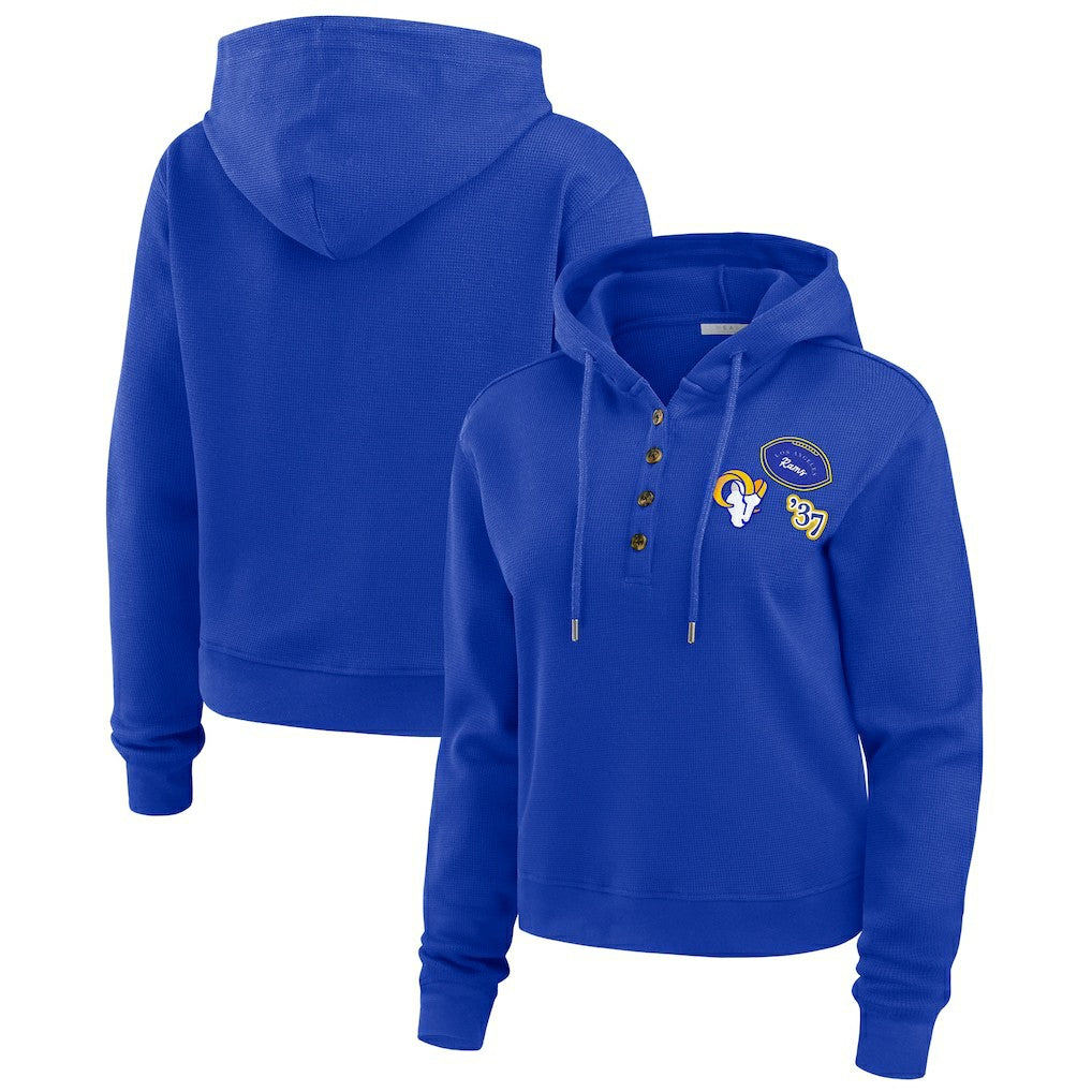 Los Angeles Rams WEAR by Erin Andrews Women's Waffle Hoodie Pullover Top Royal