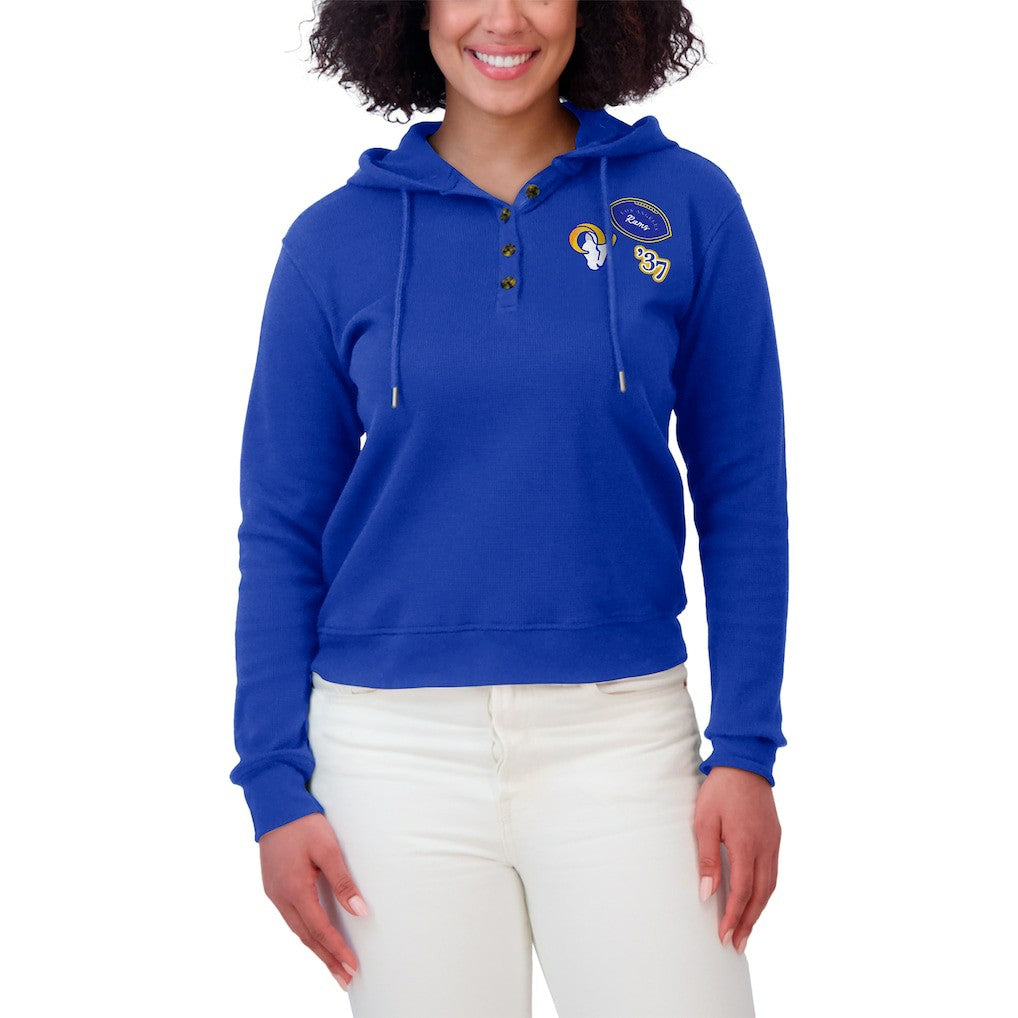Los Angeles Rams WEAR by Erin Andrews Women's Waffle Hoodie Pullover Top Royal