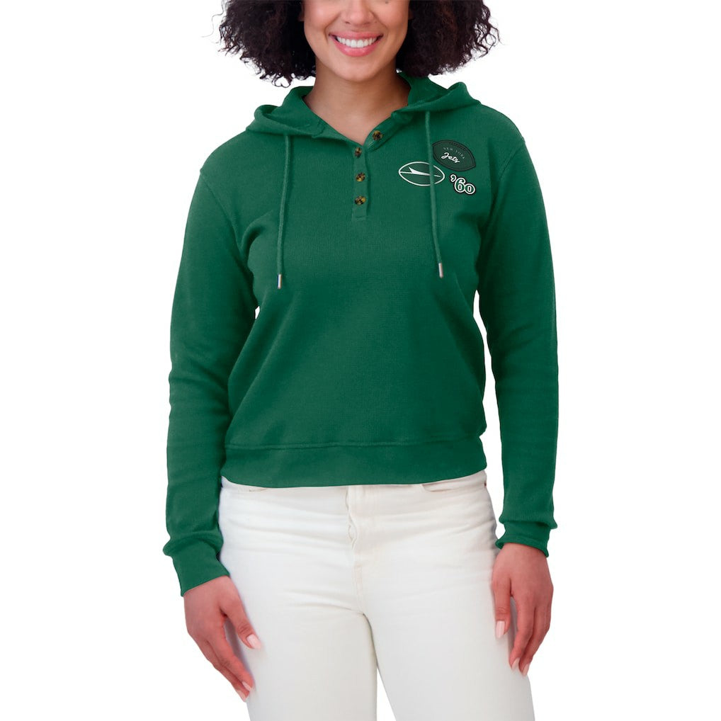 New York Jets WEAR by Erin Andrews Women's Waffle Hoodie Pullover Top Green