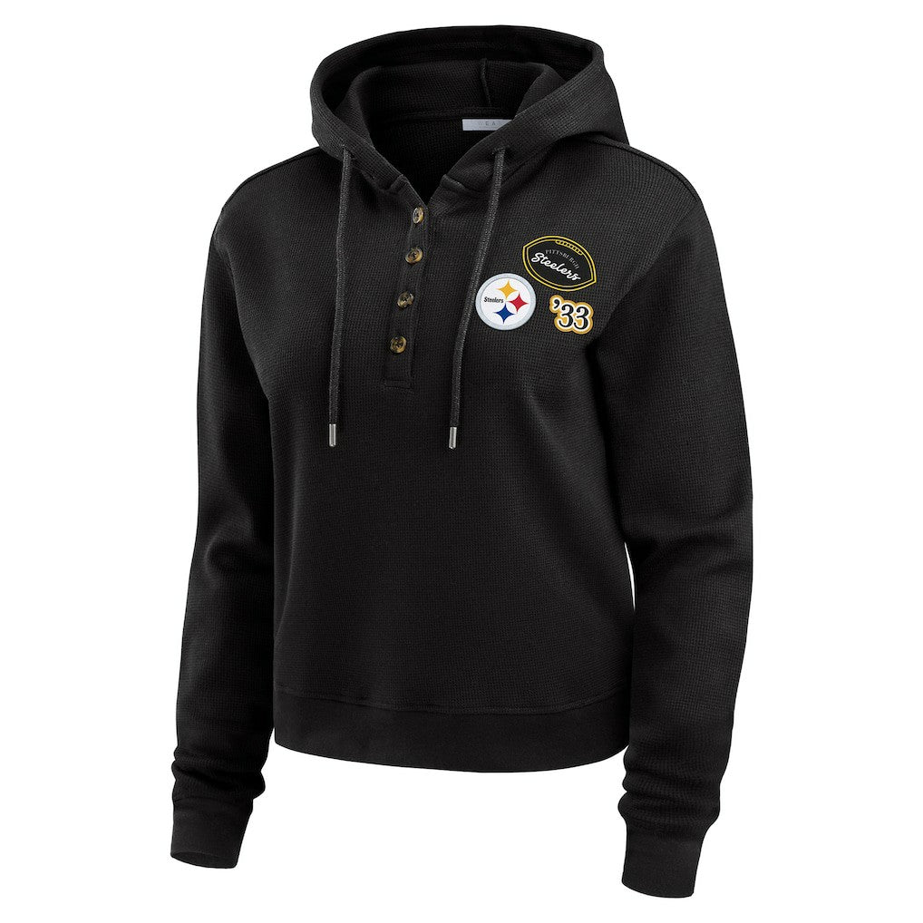 Pittsburgh Steelers WEAR by Erin Andrews Women's Waffle Hoodie Pullover Top Black