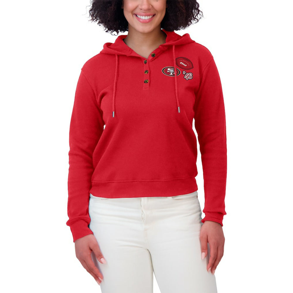 San Francisco 49ers WEAR by Erin Andrews Women's Waffle Hoodie Pullover Top Scarlet