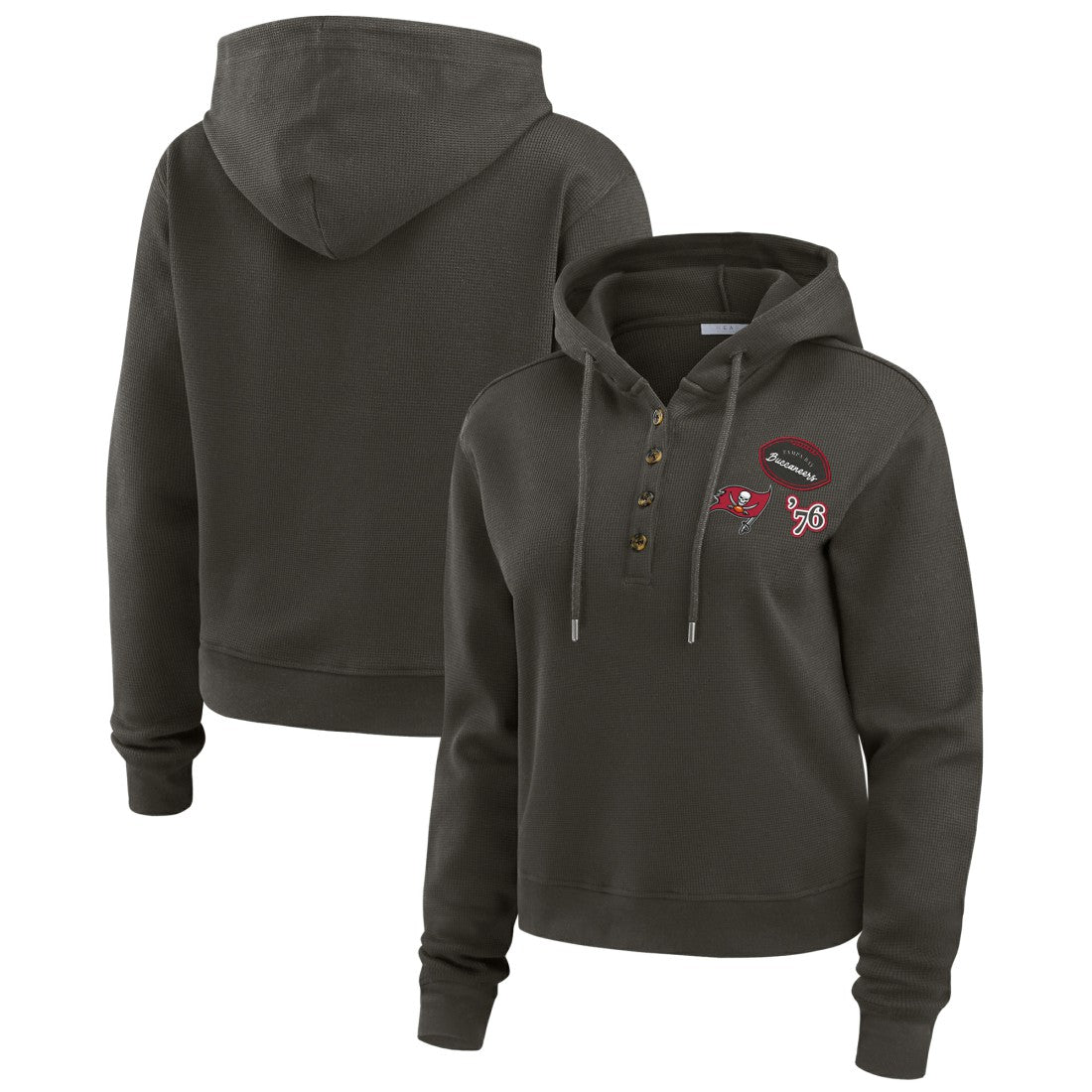 Tampa Bay Buccaneers WEAR by Erin Andrews Women's Waffle Hoodie Pullover Top Pewter