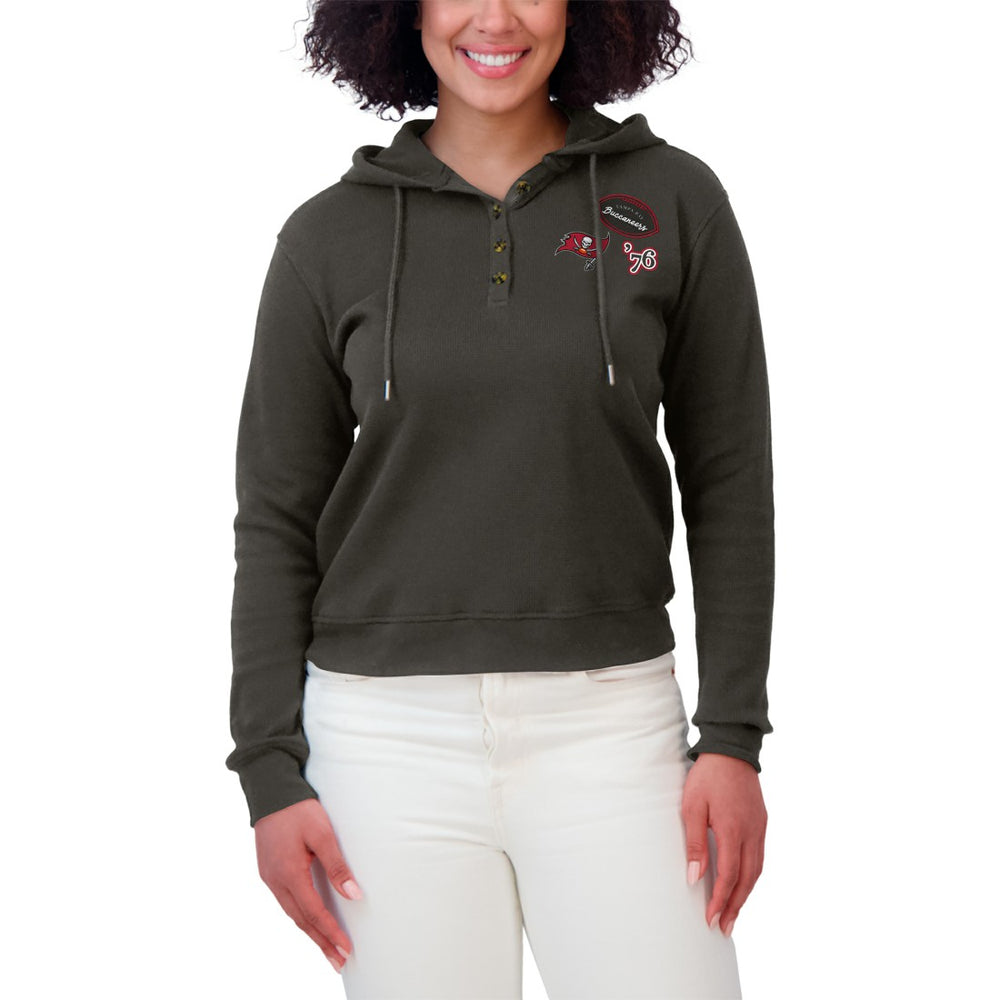 Tampa Bay Buccaneers WEAR by Erin Andrews Women's Waffle Hoodie Pullover Top Pewter
