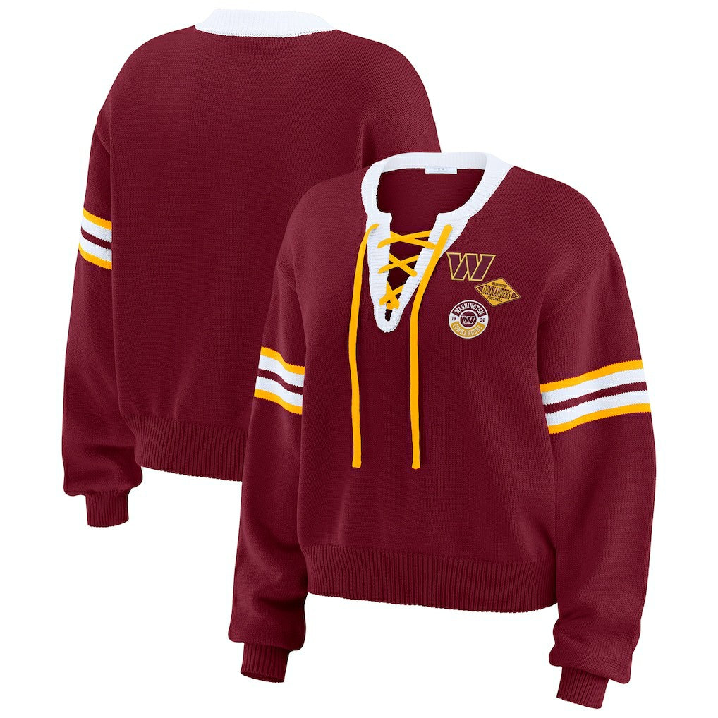 Washington Commanders WEAR by Erin Andrews Women's Lace-Up Pullover Sweatshirt Burgundy