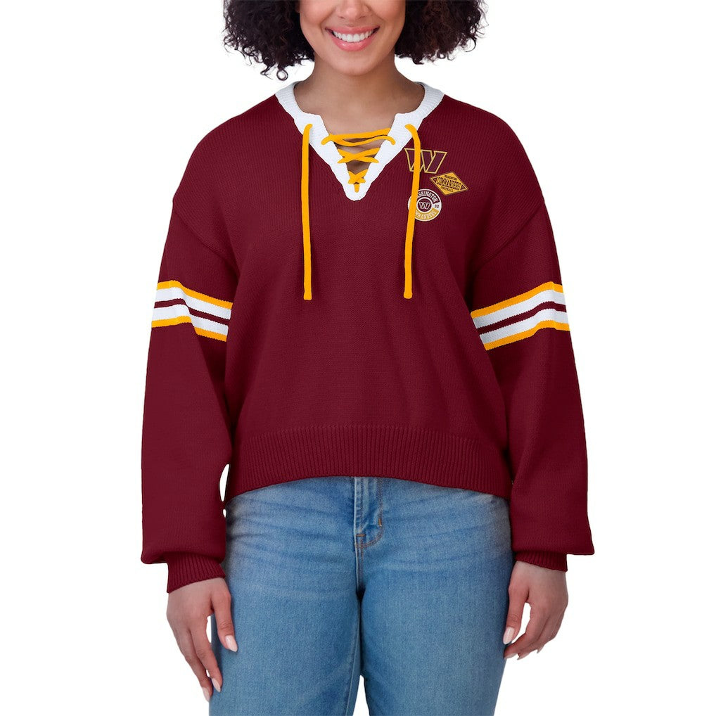 Washington Commanders WEAR by Erin Andrews Women's Lace-Up Pullover Sweatshirt Burgundy