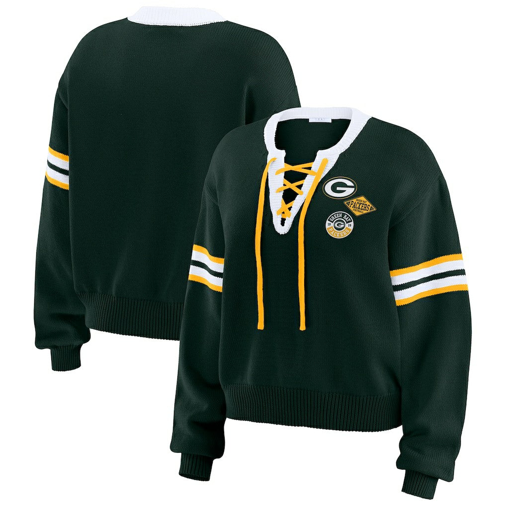Green Bay Packers WEAR by Erin Andrews Women's Lace-Up Pullover Sweatshirt Green