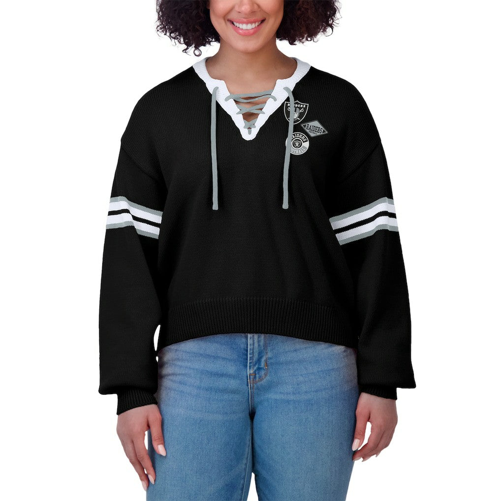 Las Vegas Raiders WEAR by Erin Andrews Women's Lace-Up Pullover Sweatshirt Black