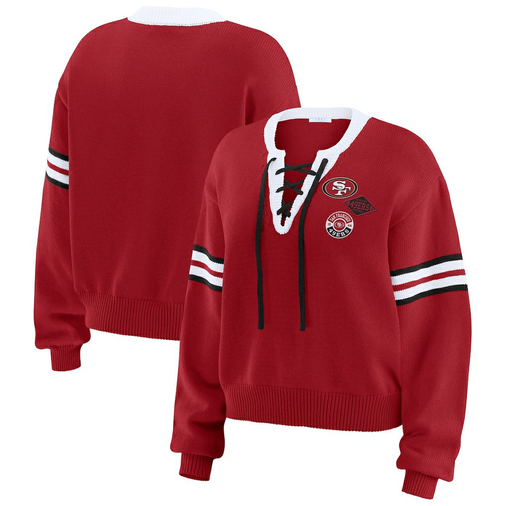 San Francisco 49ers WEAR by Erin Andrews Women's Lace-Up Pullover Sweatshirt Scarlet